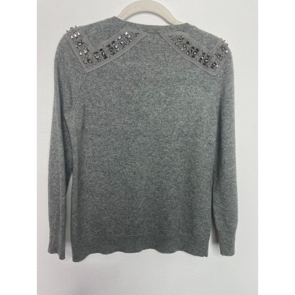 J. Crew  XS Sweater Gray Jeweled-Shoulder Cashmere Knit Pullover Crewneck - Picture 14 of 16